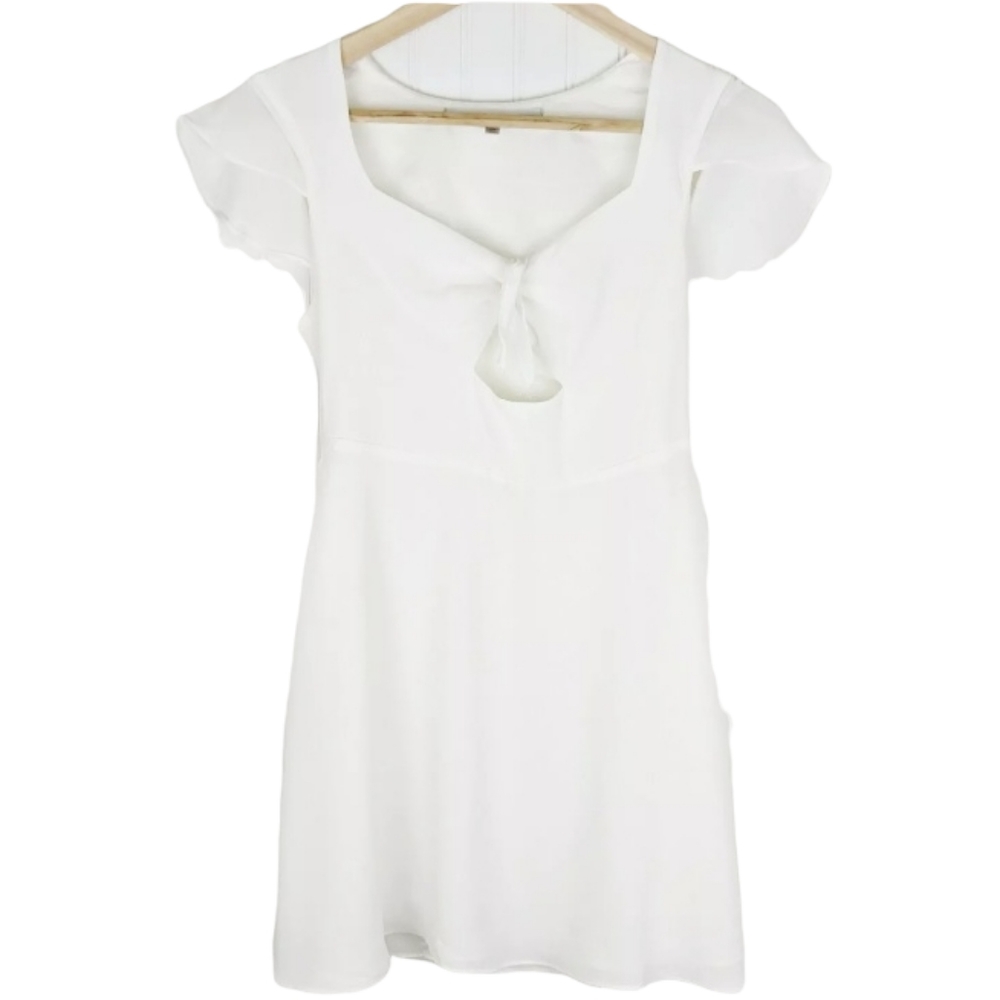 Lovers + Friends White Tie Front Chiffon Sweetheart Neckline Mini Dress Size XS